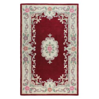 An Image of Red Lotus Premium Aubusson Rug Red