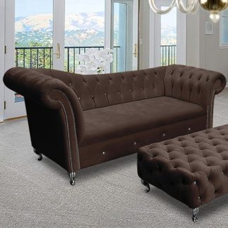 An Image of Izu Plush Velvet 3 Seater Sofa In Taupe