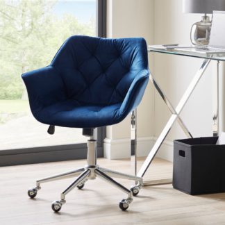 An Image of Macy Velvet Office Chair Midnight (Blue)