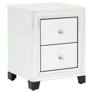 An Image of Krystal 2 Drawer Bedside Cabinet, White Glass and Mirror