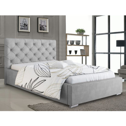 6209aaf9bfe17321f5f3c47d501c0ccd85e2a22ba64d0bc7f355fad11bd697aa.jpg An Image of Hyannis Plush Velvet Super King Size Bed In Silver