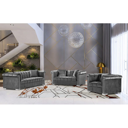 An Image of Kenosha Malta Plush Velour Fabric Sofa Suite In Grey