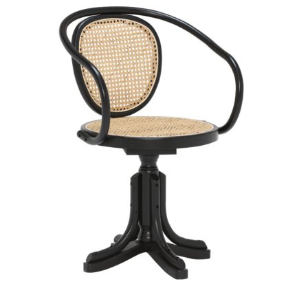 An Image of Ningbo Swivel Chair, Black Beech and Rattan