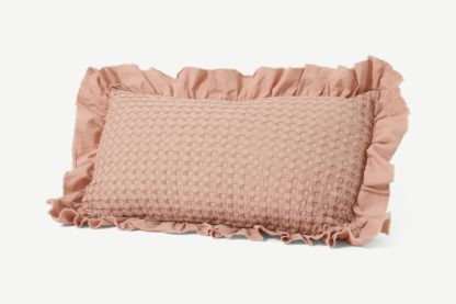 An Image of Lozen Waffle 100% Organic Cotton Cushion, 30 x 50cm, Plaster Pink