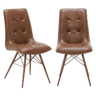 An Image of Pair of Hix Upholstered Dining Chairs, Vintage Brown