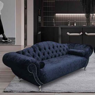 An Image of Huron Malta Plush Velour Fabric 3 Seater Sofa In Slate