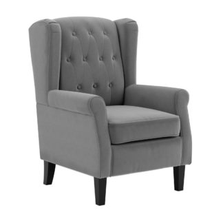 An Image of Oswald Button Back Velvet Armchair Grey