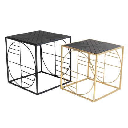 695821f5cc4609556d8bf22ca99f9be2374f364bc1ed757c9fbc2de242b422bd.jpg An Image of Set of 2 Linton Side Tables, Black and Gold