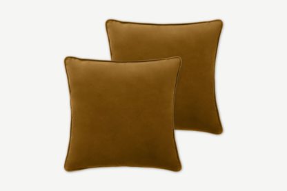 An Image of Julius Set of 2 Velvet Cushions, 45 x 45cm, Dark Ochre
