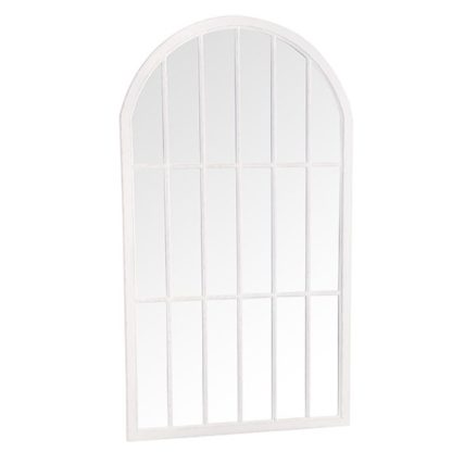 6c098ed391f9f77b4fd6f15ddcbcd30f8d3873dfa1c85a416a81fcd430d935d7.jpg An Image of Moncton Large Arched Bedroom Mirror In Distressed White