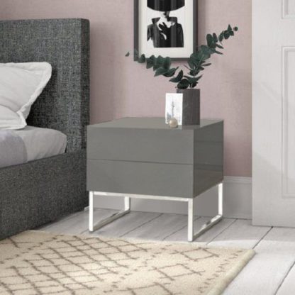 An Image of Strada Grey Gloss Bedside Cabinet With Glass Top And 2 Drawers
