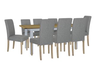 An Image of Habitat Kent Wood Veneer Dining Table & 8 Grey Chairs