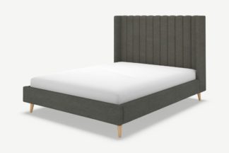 An Image of Cory King Size Bed, Granite Grey Boucle with Oak Legs