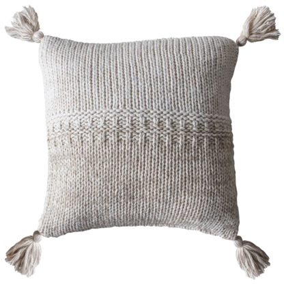 An Image of Knitted Tassel Cushion, Cream