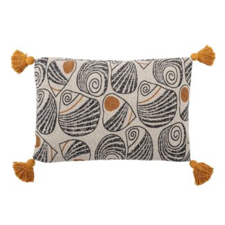 An Image of Ochre Swirl and Tassle Cushion
