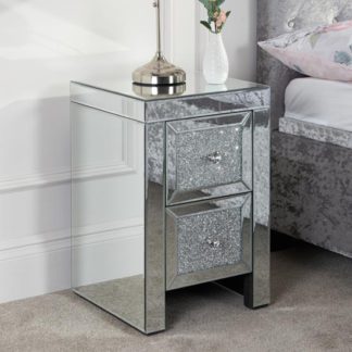 An Image of Vienna Glass Bedside Cabinet In Mirrored With 2 Drawers