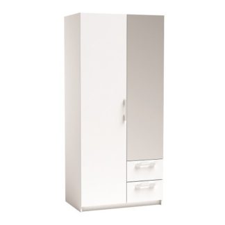 An Image of Vegas Mirrored Wardrobe In Pearl White And Linen With 2 Doors