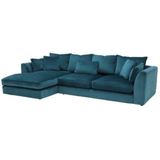 An Image of Harrington Large Left Hand Facing Chaise Sofa, Lumino Teal With Foam Interiors