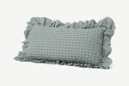 An Image of Lozen Waffle 100% Organic Cotton Cushion, 30 x 50cm, Seafoam