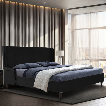 777e6ed4b3e336b29be301eead85492c04bd29434a57cae366e0c07bbfabe38c.jpg An Image of Scottsbluff Plush Velvet King Size Bed In Black