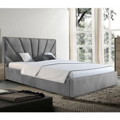 An Image of Hixson Plush Velvet Super King Size Bed In Grey