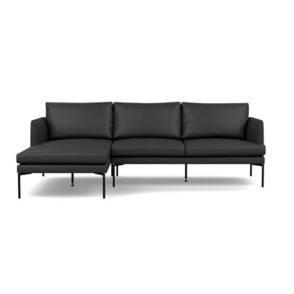 An Image of Heal's Matera Corner Chaise Sofa LHF Grain Leather Chocolate 066 Black Feet