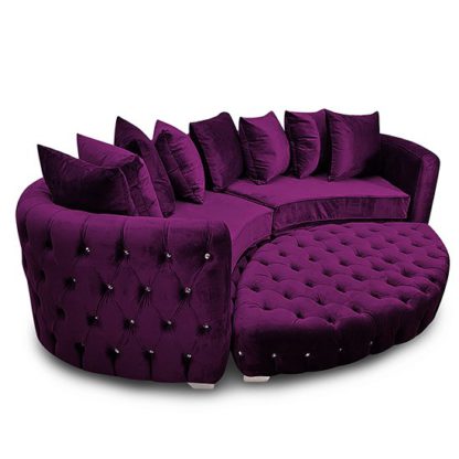 7fd0d0347a45268a6a7d2eb4eab6b72f9183d708dbaee0778cfef7db3b7bb45a.jpg An Image of Krakow Malta Plush Velour Fabric Curved Sofa In Boysenberry