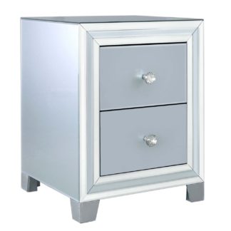 An Image of Quartz 2 Drawer Bedside Cabinet, Grey Glass and Mirror