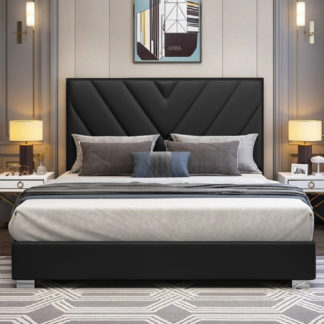 An Image of Dewitt Plush Velvet Super King Size Bed In Black