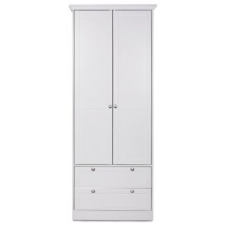 An Image of Country Wooden Wardrobe In White With 2 Doors And 2 Drawers