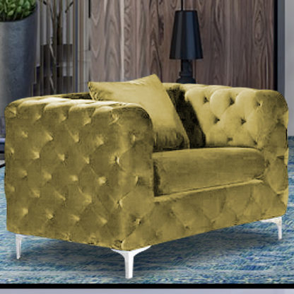 An Image of Mills Malta Plush Velour Fabric Armchair In Grass