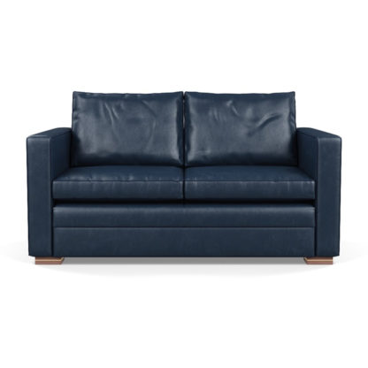 An Image of Heal's Palermo 2 Seater Sofa Leather Stonewash Navy Blue 279 Black Feet