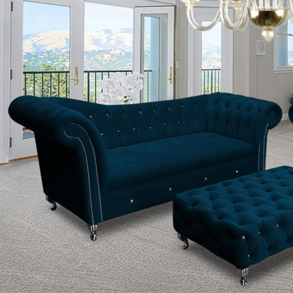 An Image of Izu Plush Velvet 3 Seater Sofa In Peacock
