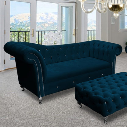 8449b68c0325707edf3f3e248007a36038e94d22944a3ec1c6bcfa5ad33e32e7.jpg An Image of Izu Plush Velvet 3 Seater Sofa In Peacock