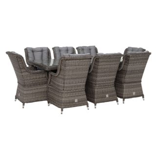 An Image of Amberley 8 Seater Garden Rectangular Dining Set in Grey Weave and Grey Fabric