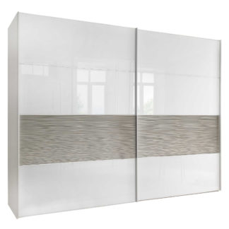 An Image of Riga 2 Door Sliding Wardrobe, White Glass and Structure Pebble