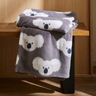 An Image of Koko the Koala Printed Fleece Throw Grey