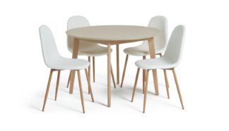 An Image of Habitat Skandi Oak Round Table and 4 Beni White Chairs