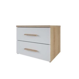 An Image of Corban Bedside Cabinet In Brushed Oak And White Pearl