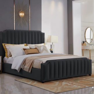 An Image of Kapolei Plush Velvet Super King Size Bed In Black