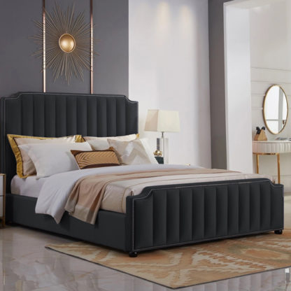 87a0f323e0cde2ea3df9cd4f7f68c3f1ffbb1ee0fc139084733a265c23de7101.jpg An Image of Kapolei Plush Velvet Super King Size Bed In Black