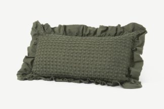 An Image of Lozen Waffle 100% Organic Cotton Cushion, 30 x 50cm, Forest Green