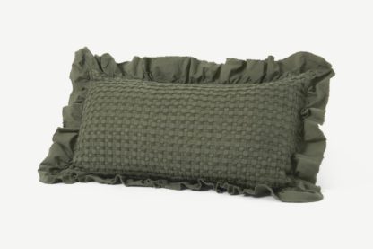 An Image of Lozen Waffle 100% Organic Cotton Cushion, 30 x 50cm, Forest Green
