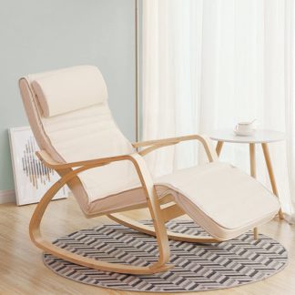 An Image of Orano Rocking Chair In Creamy White With Wooden Armrests
