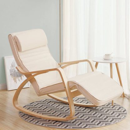 An Image of Orano Rocking Chair In Creamy White With Wooden Armrests