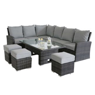 An Image of Kersey Corner Garden Dining Set With Rising Table in Grey Weave and Grey Fabric