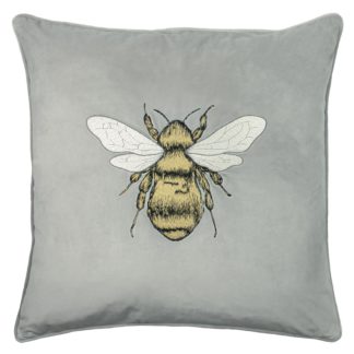 An Image of Bee Embroidered Velvet Cushion - 50x50cm