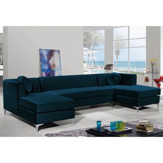 An Image of Asbury U-Shape Plush Velvet Corner Sofa In Peacock