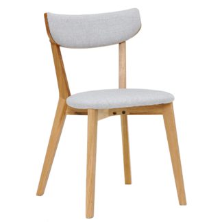 An Image of Lund Solid Wood Dining Chair with Fabric Seat, Light Grey and Oak