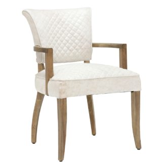 An Image of Timothy Oulton Mimi Quilted Leather Dining Chair with Arms, Vintage Bianco